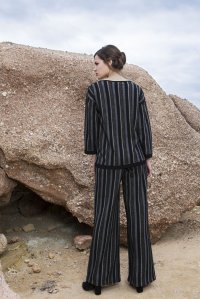 Wool blend jacquard striped sweater black