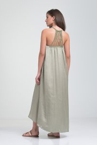 Satin midi dress with handmade knitted details mint