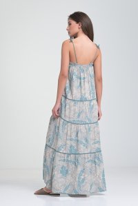 Floral patterned boho maxi dress with knitted details acqua-ivory