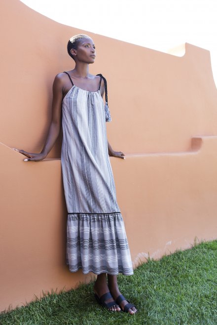 Striped maxi boho dress with knitted details