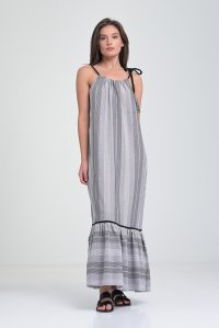 Striped maxi boho dress with knitted details grey-silver