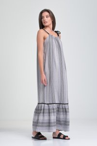 Ριγέ maxi φόρεμα στυλ boho grey-silver