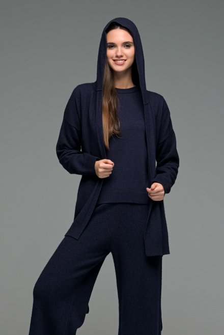 Cashmere blend relaxed hooded cardigan navy