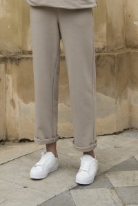 Cotton blend basic track pants with knitted details light taupe