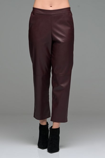 Faux leather cropped basic straight leg pants