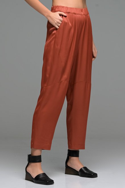 Satin cropped relaxed straight leg pants