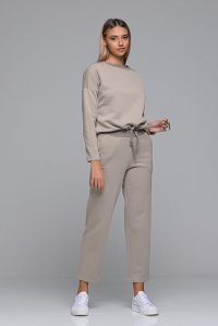 Cotton blend cropped sweatshirt with knitted details light taupe