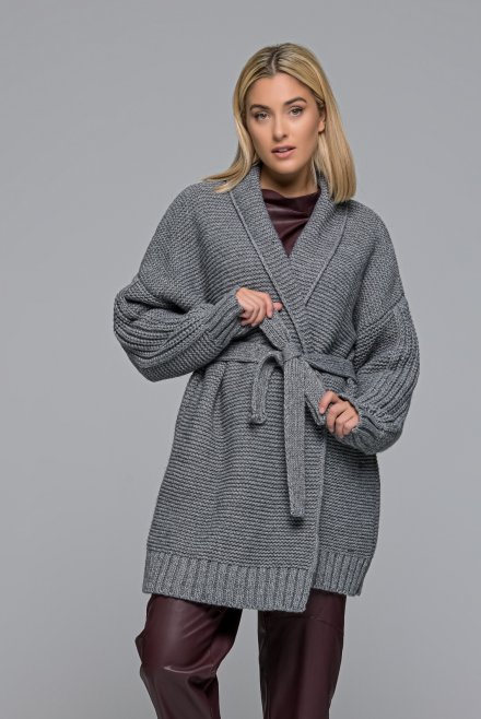 Wool blend oversized belted cardigan