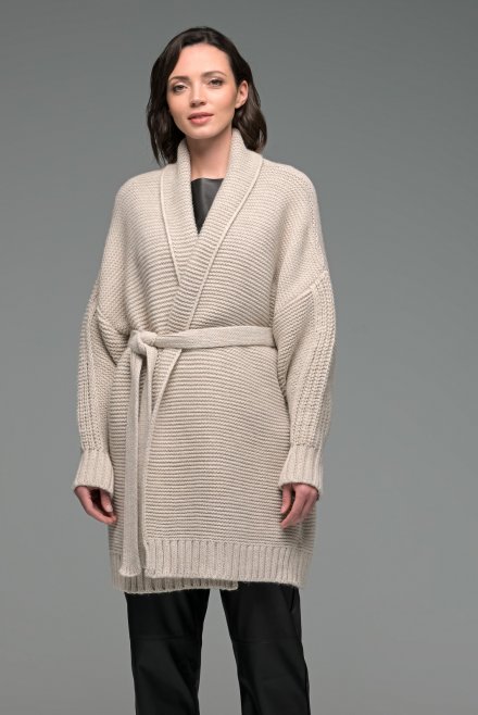 Wool blend oversized belted cardigan light beige