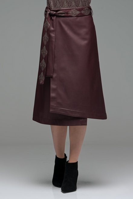 Faux leather wrap skirt with a double sided belt
